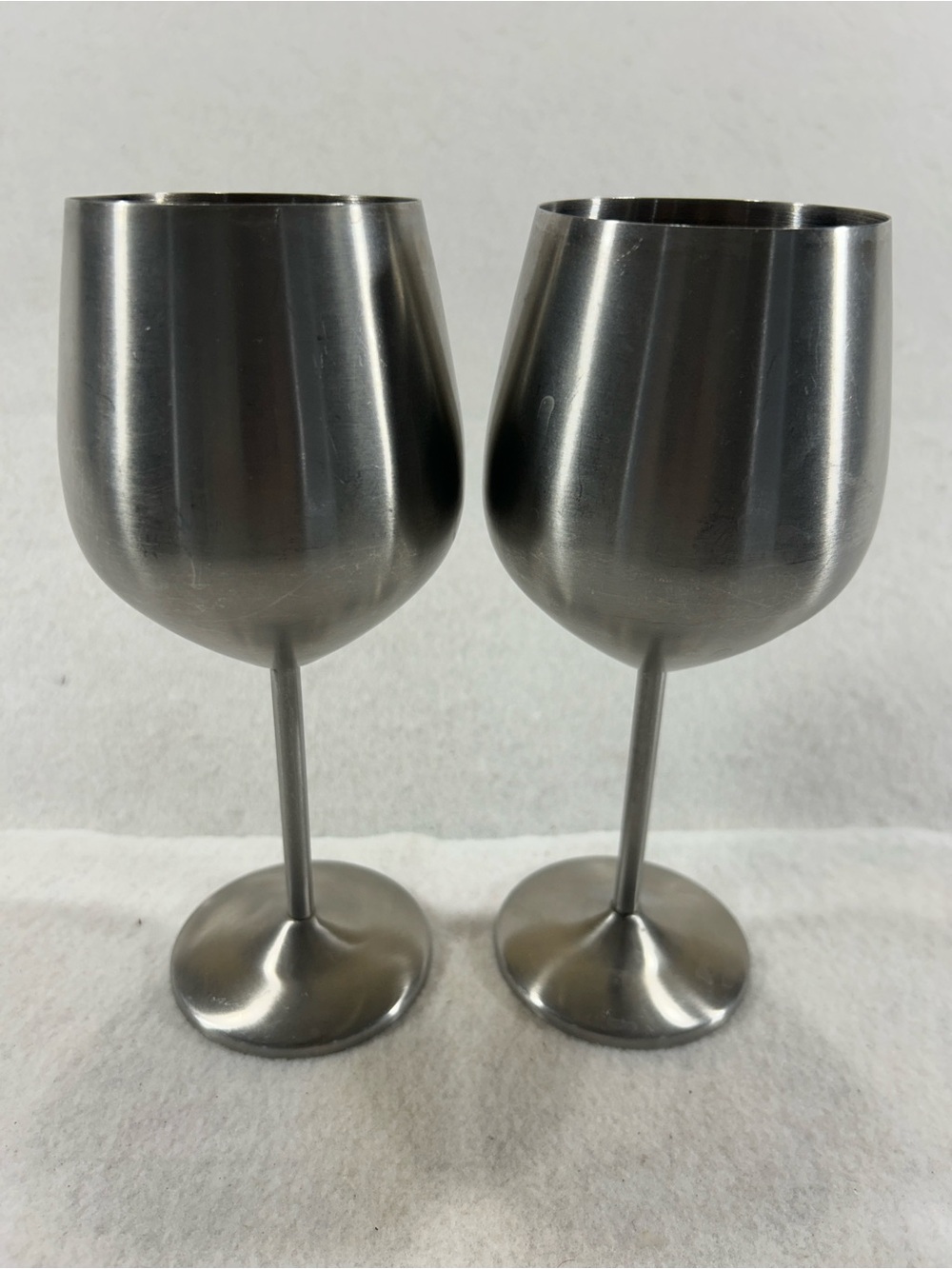 Stainless Steel Wine Goblets Stemmed Silver Metal Glasses Set of 2